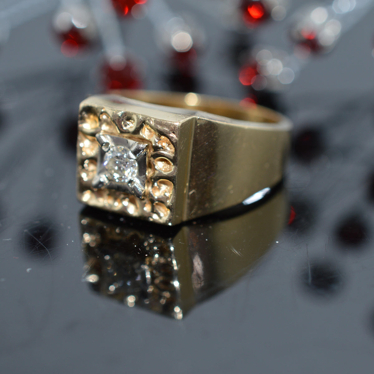 14K Yellow Gold Gents Diamond Ring