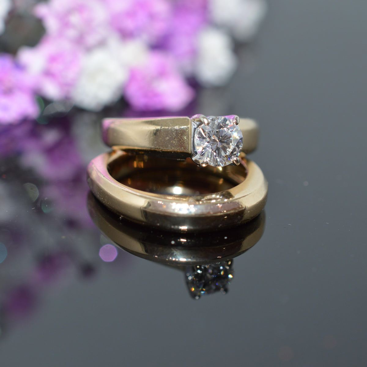 14K Yellow Gold 2 Piece Diamond Engagement Ring Set By "A. Jaffe & Son"