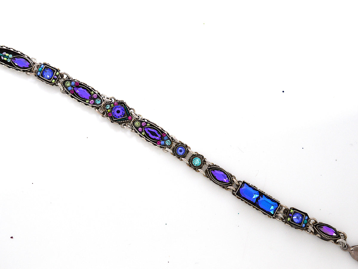 Antique Silver Plate Carmel Linear Bracelet With Purple Crystals by Firefly