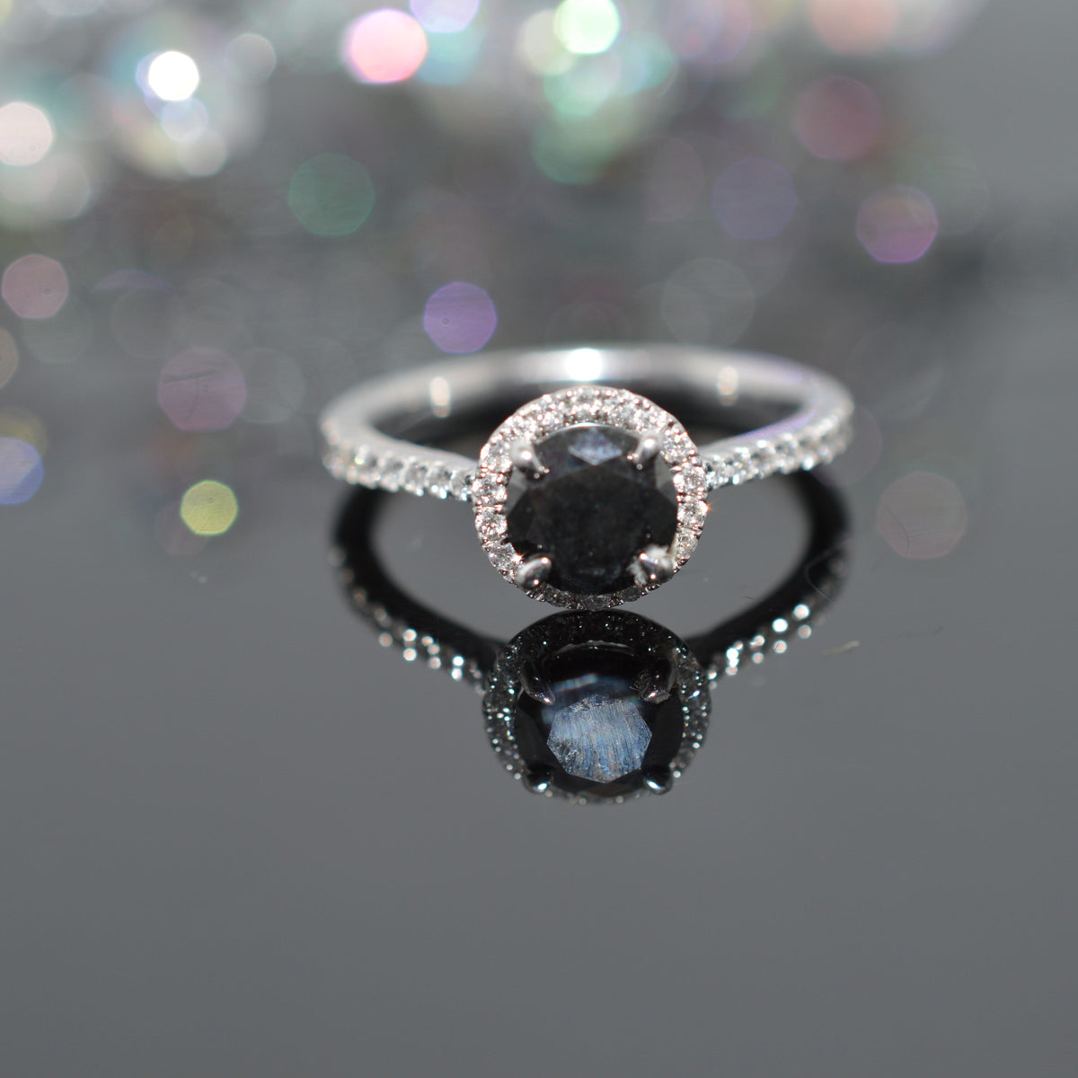 14K White Gold 1 Carat Total Weight Black & White Diamond Engagement Ring