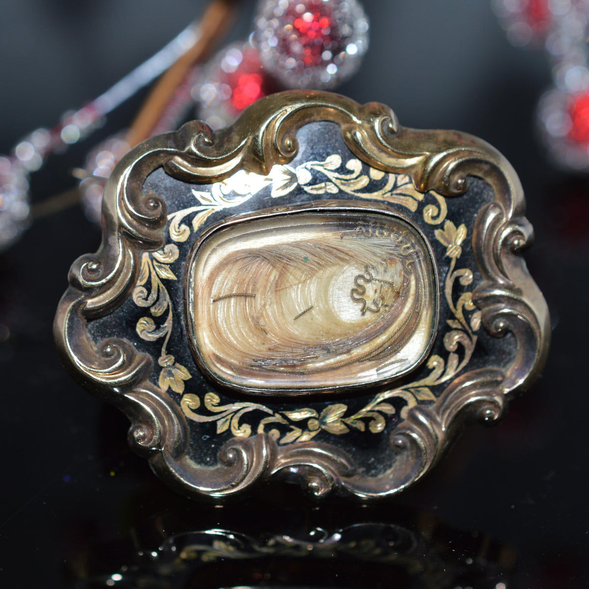 14K Yellow Gold Antebellum Memorial Brooch With Locks Of Hair & Engraving