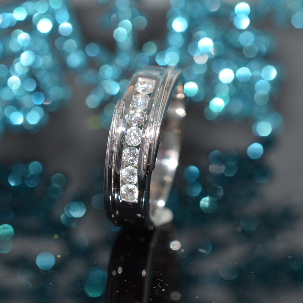 14K White Gold Gents Diamond Band Ring