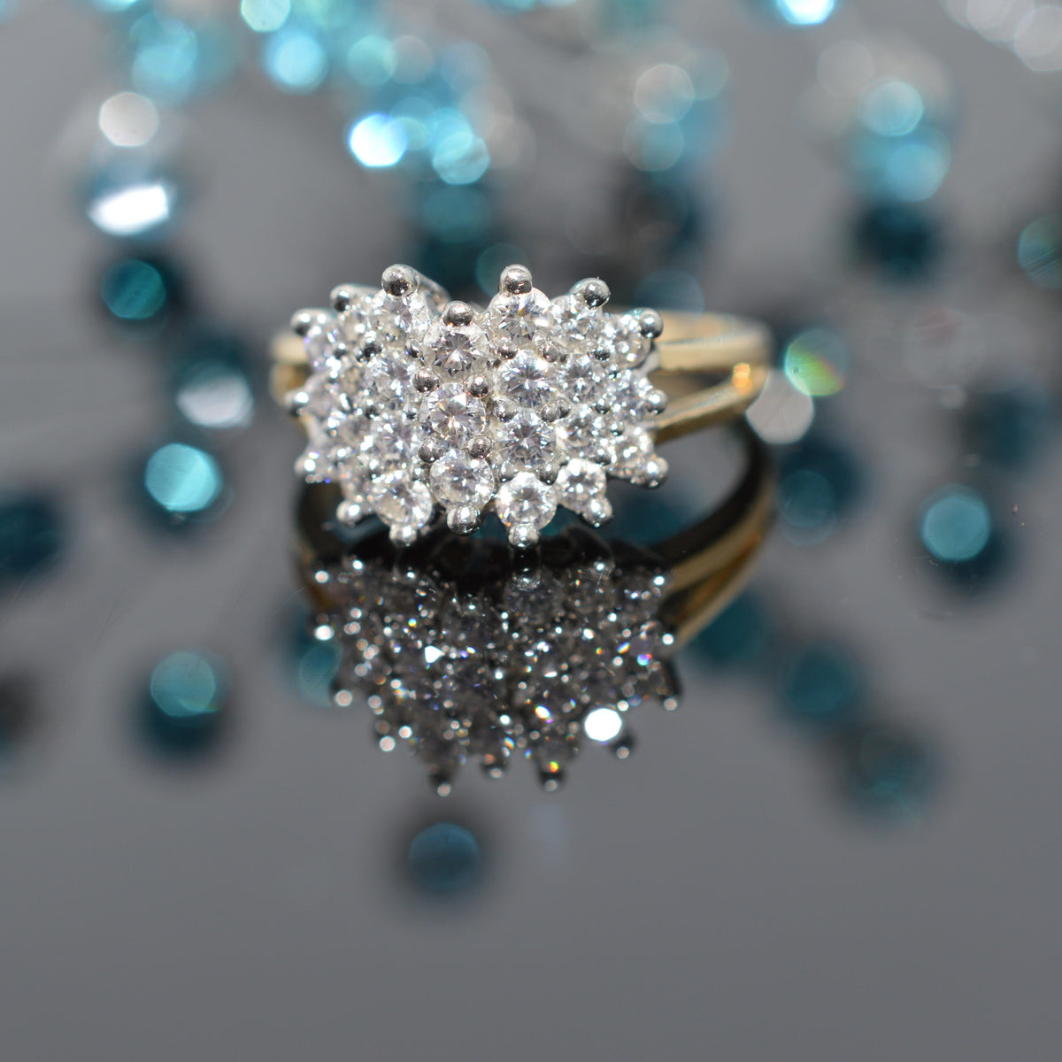 14K Two Tone Gold 1 Carat Total Weight Diamond Cluster Ring