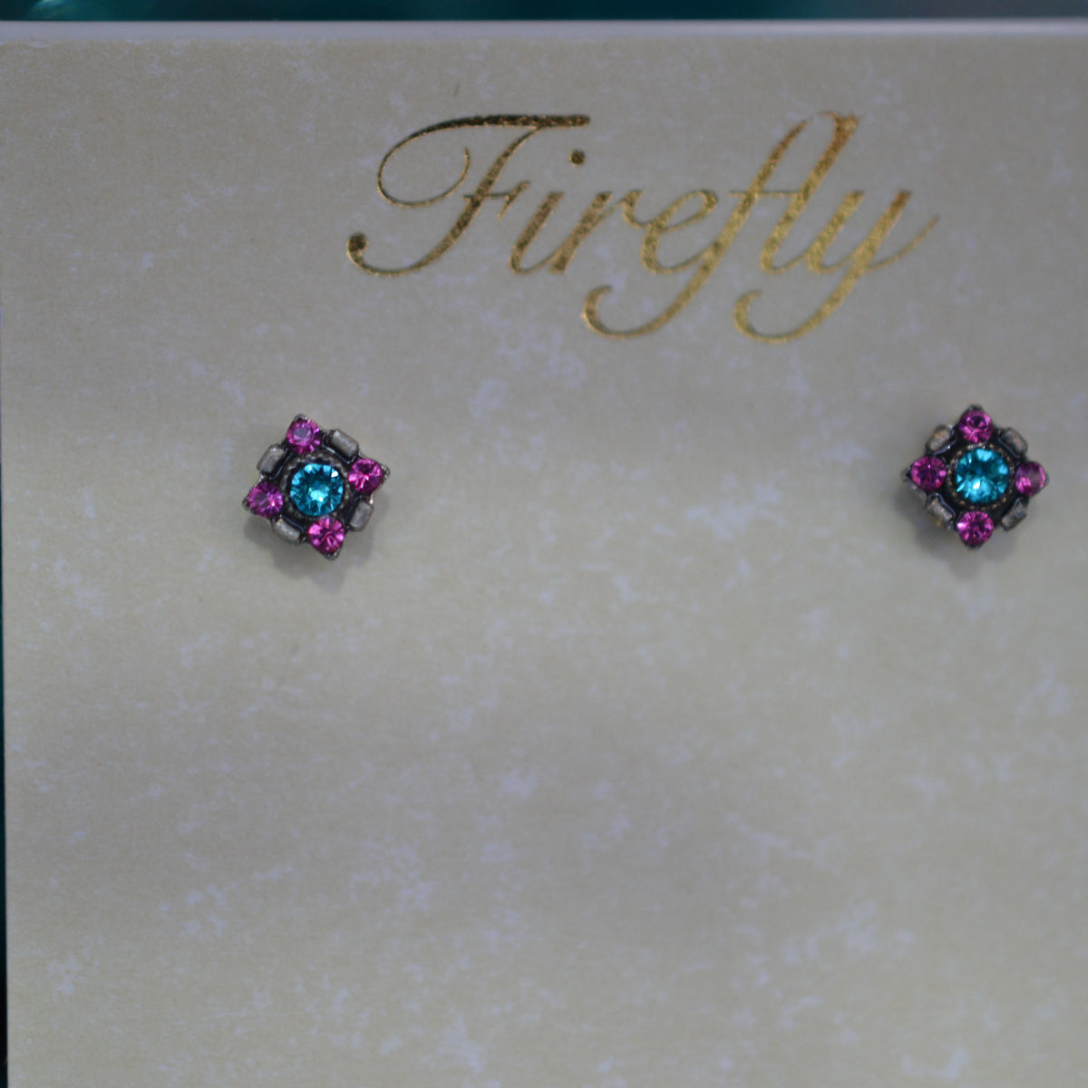 Antique Silver Plated Blue Zircon Crystal Dulce Mini Stud Earrings By Firefly