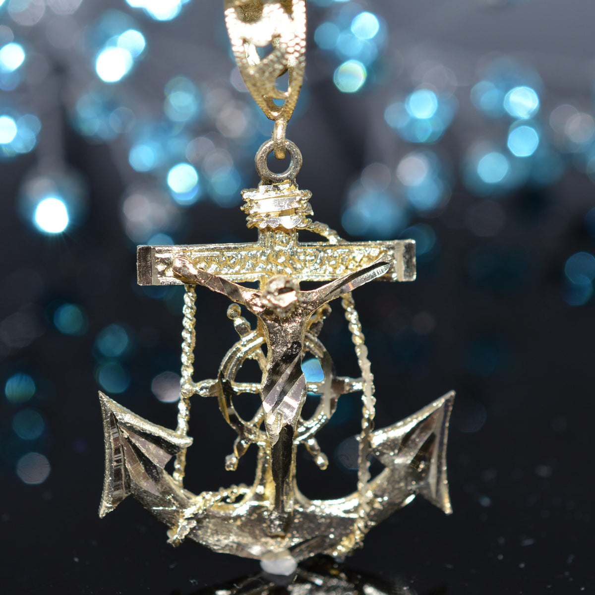 10K Yellow Gold Anchor/Crucifix Charm