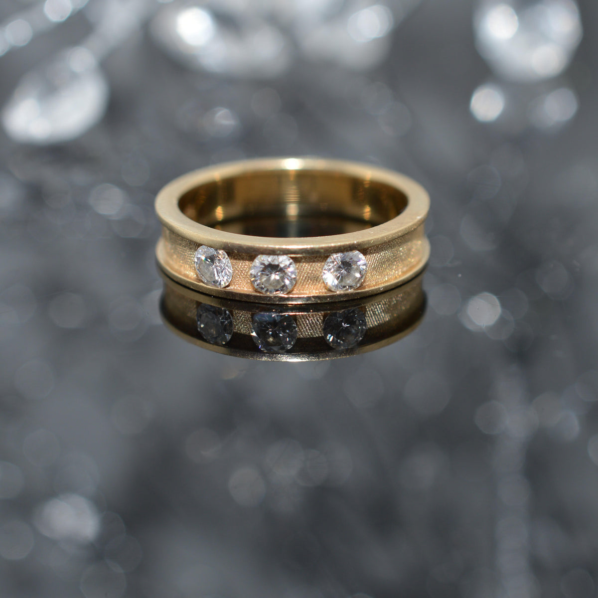 14K Yellow Gold 3 Diamond Wedding Band By "Jabel"