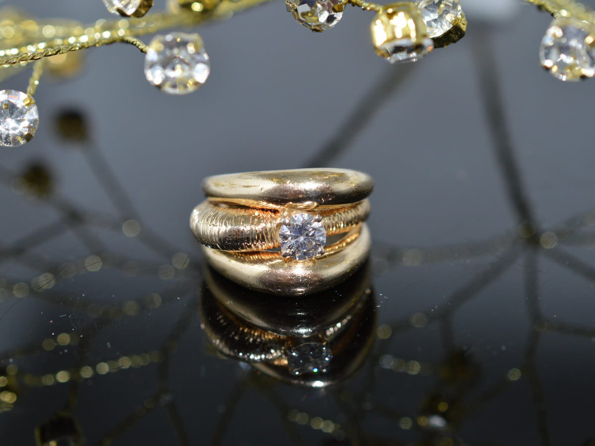 Unique 14K Yellow Gold Ring With A 1/2 Carat Round Diamond