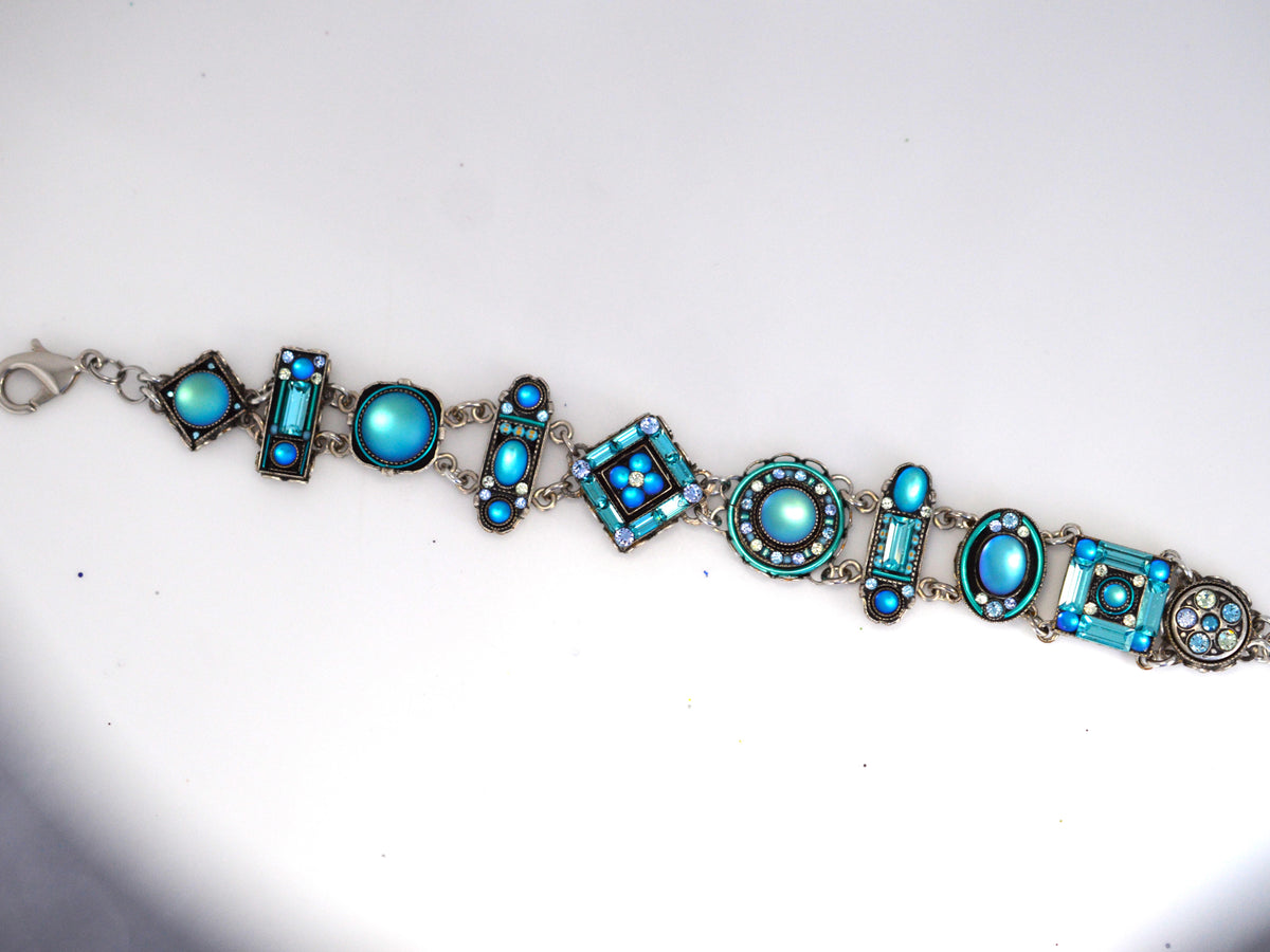 Antique Silver Plate La Dolce Vita Bracelet With Moonlight Light Blue Crystals by Firefly