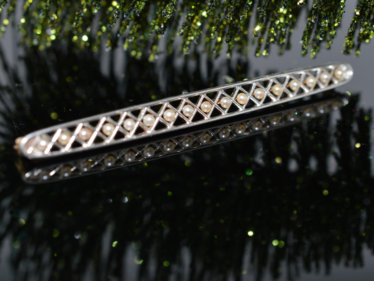 14K Two Tone Gold 3 Inch Long Pearl Bar Pin
