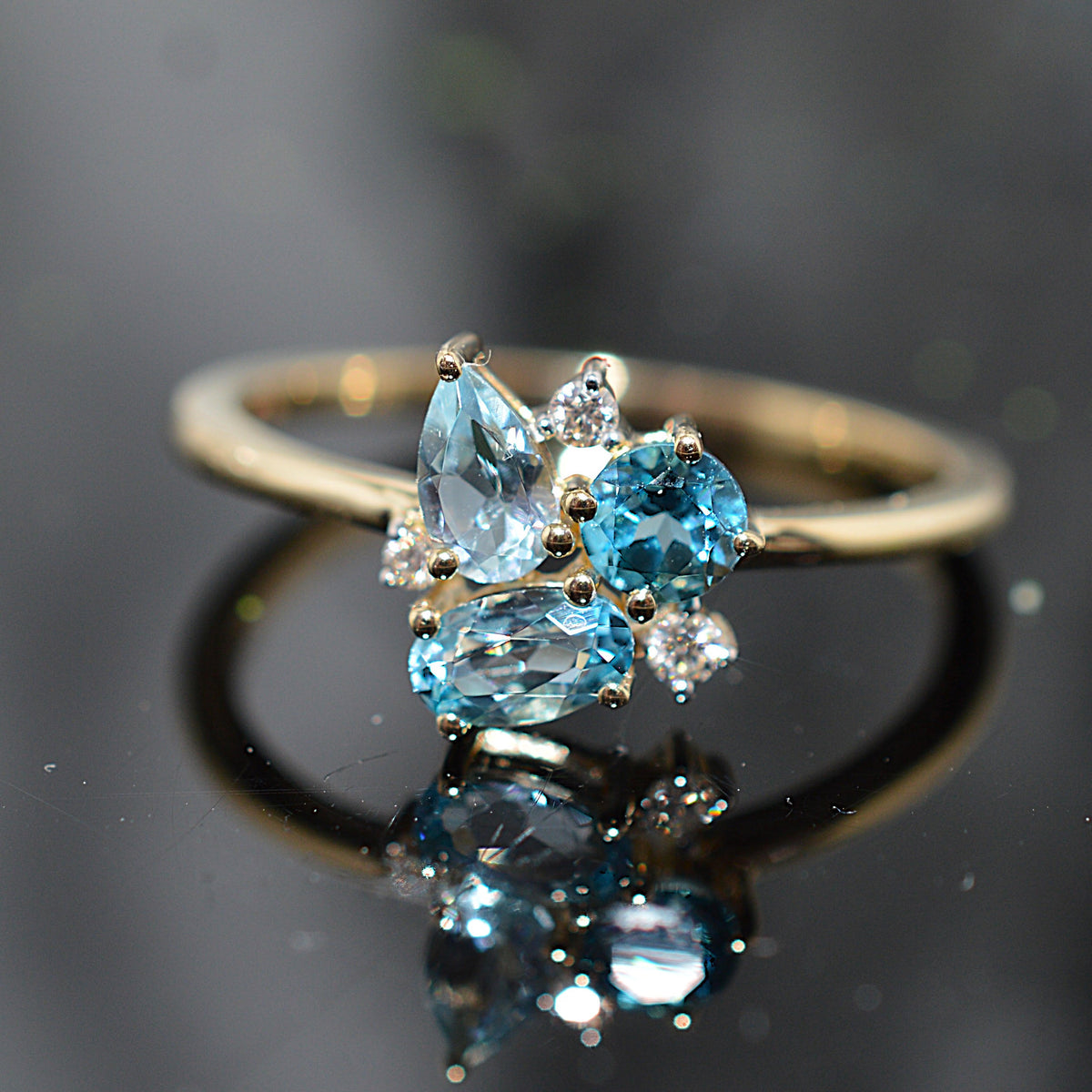 14K Yellow Gold Blue Topaz & Diamond "Facets of Light" ring