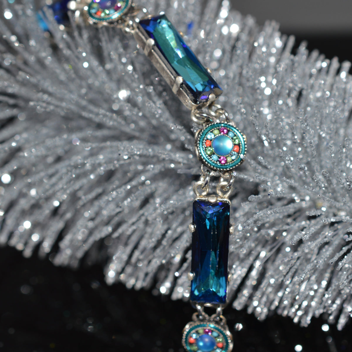 Antique Silver Plate Kensington Bracelet With Bermuda Blue Crystals by Firefly