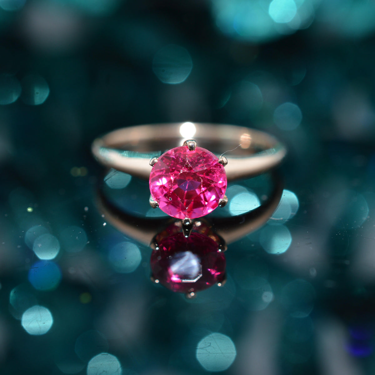 10K Yellow Gold Round Syn Ruby Ring by Ostby & Barton