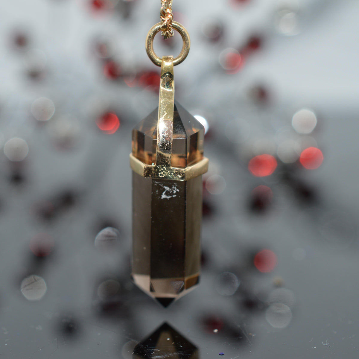 14K Yellow Gold Necklace With Smoky Quartz Crystal Pendant