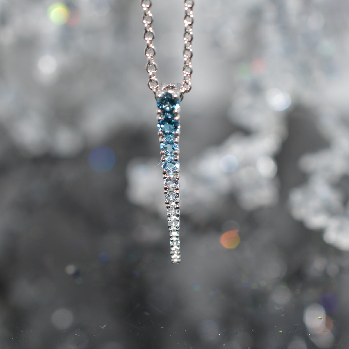Sterling Silver Chain With Topaz Icicle Pendant