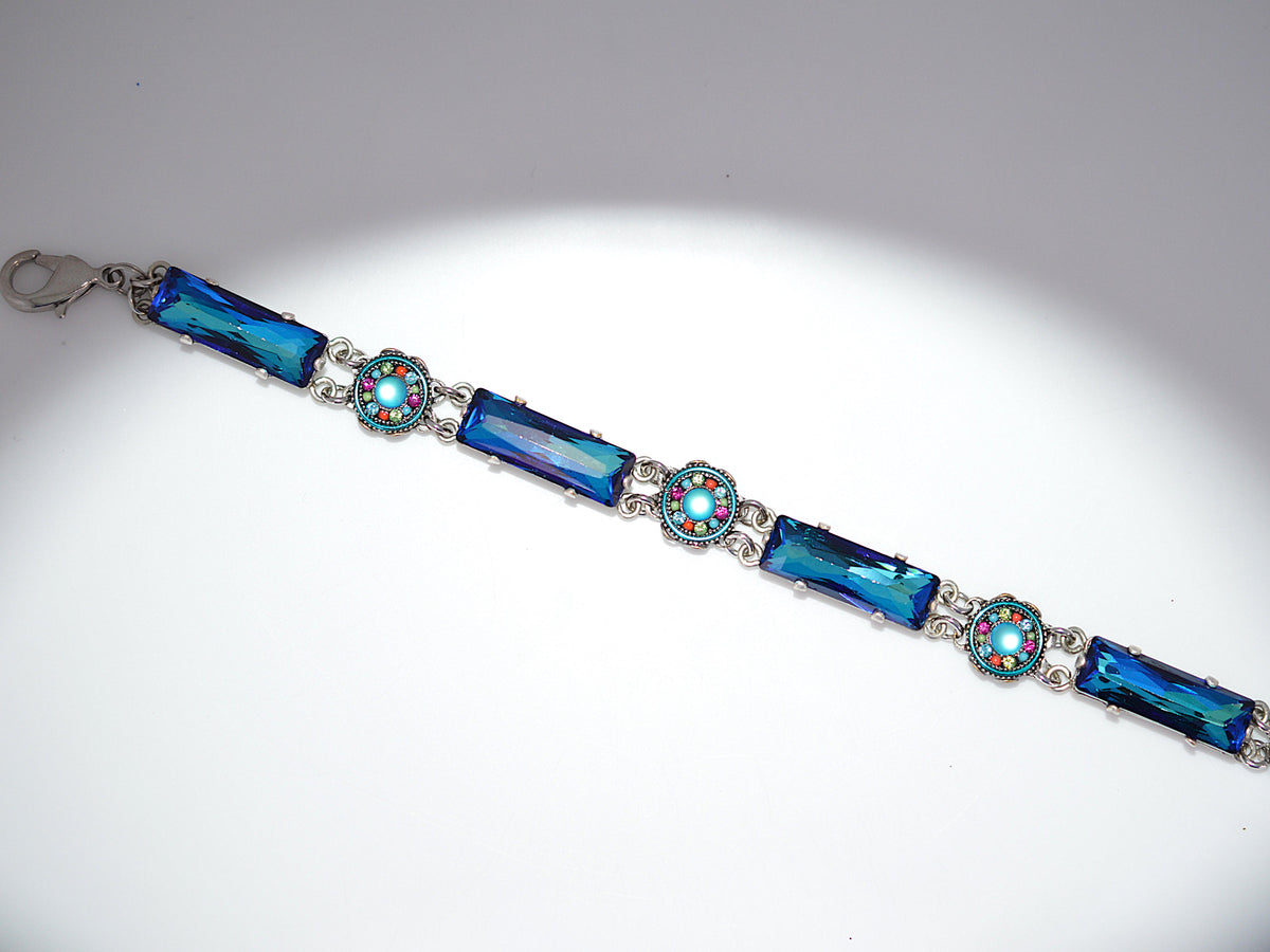 Antique Silver Plate Kensington Bracelet With Bermuda Blue Crystals by Firefly