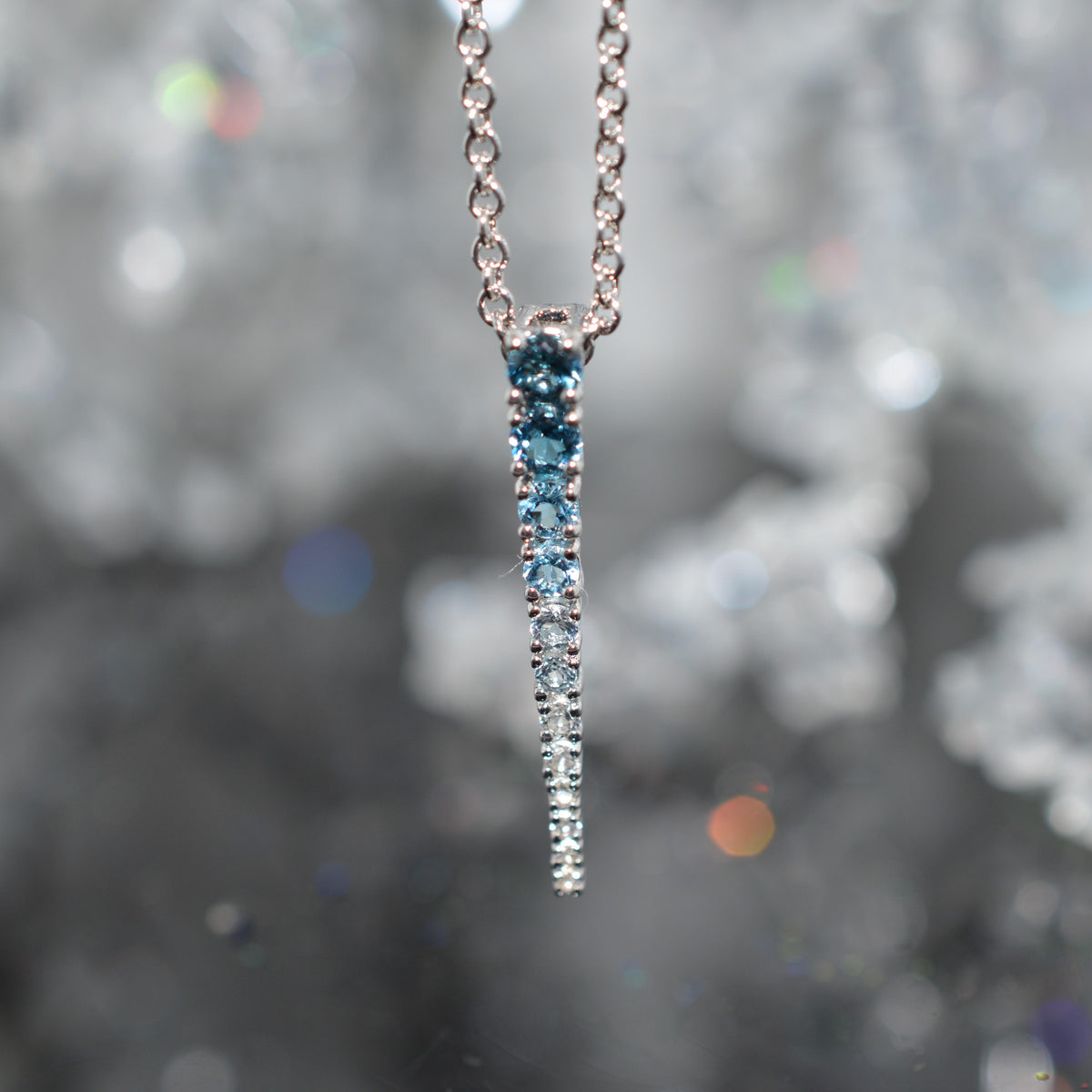 Sterling Silver Chain With Topaz Icicle Pendant