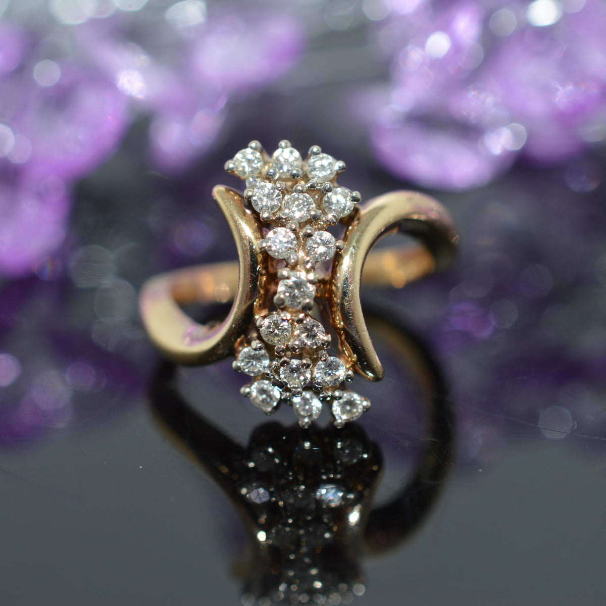14K Two Tone Gold And .35 Carat Total Weight Diamond Cluster Ring