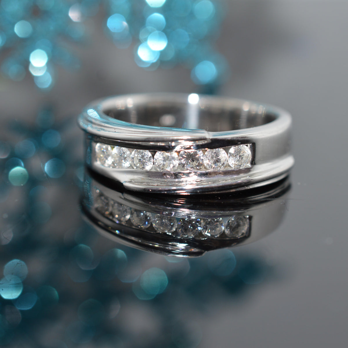 14K White Gold Gents Diamond Band Ring
