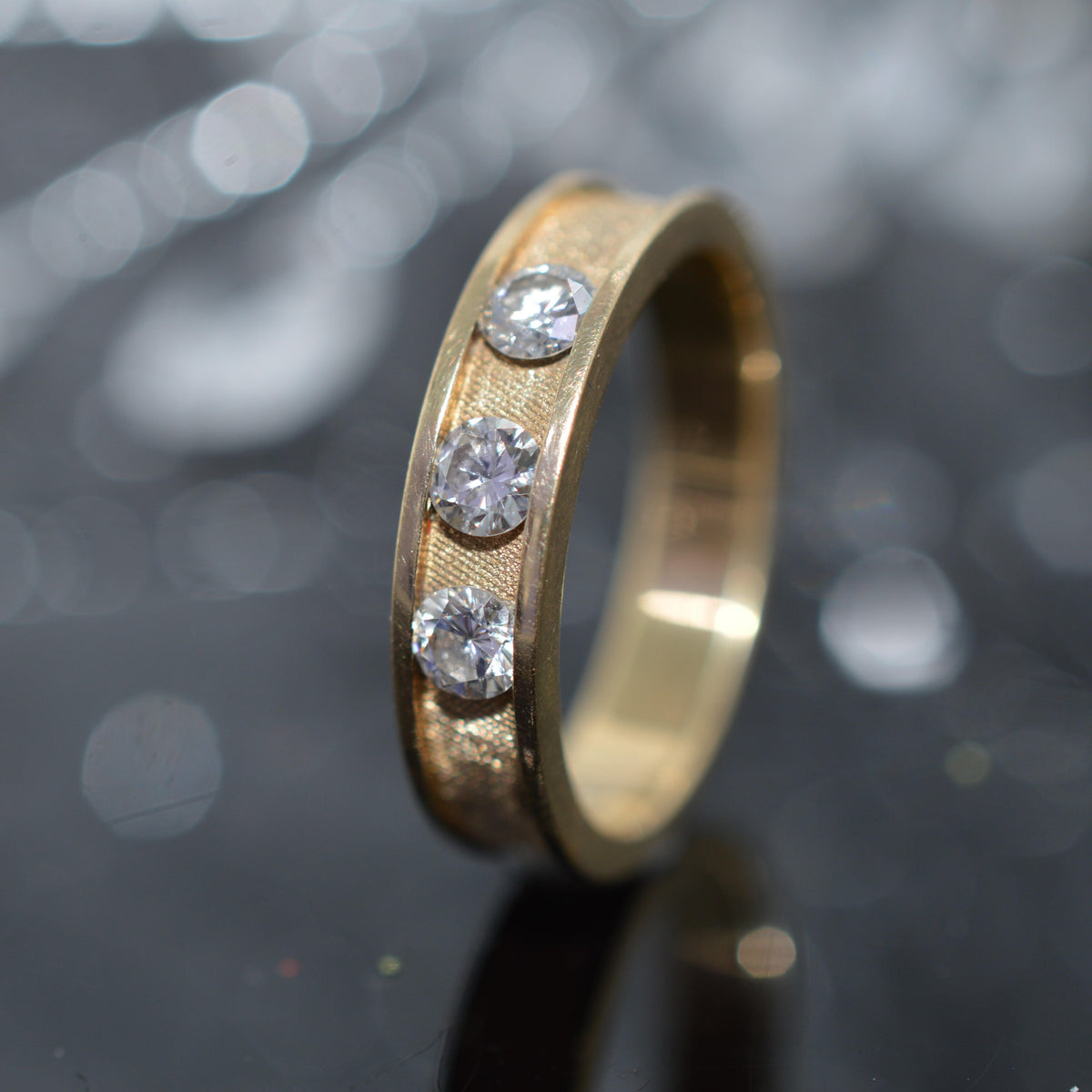 14K Yellow Gold 3 Diamond Wedding Band By "Jabel"