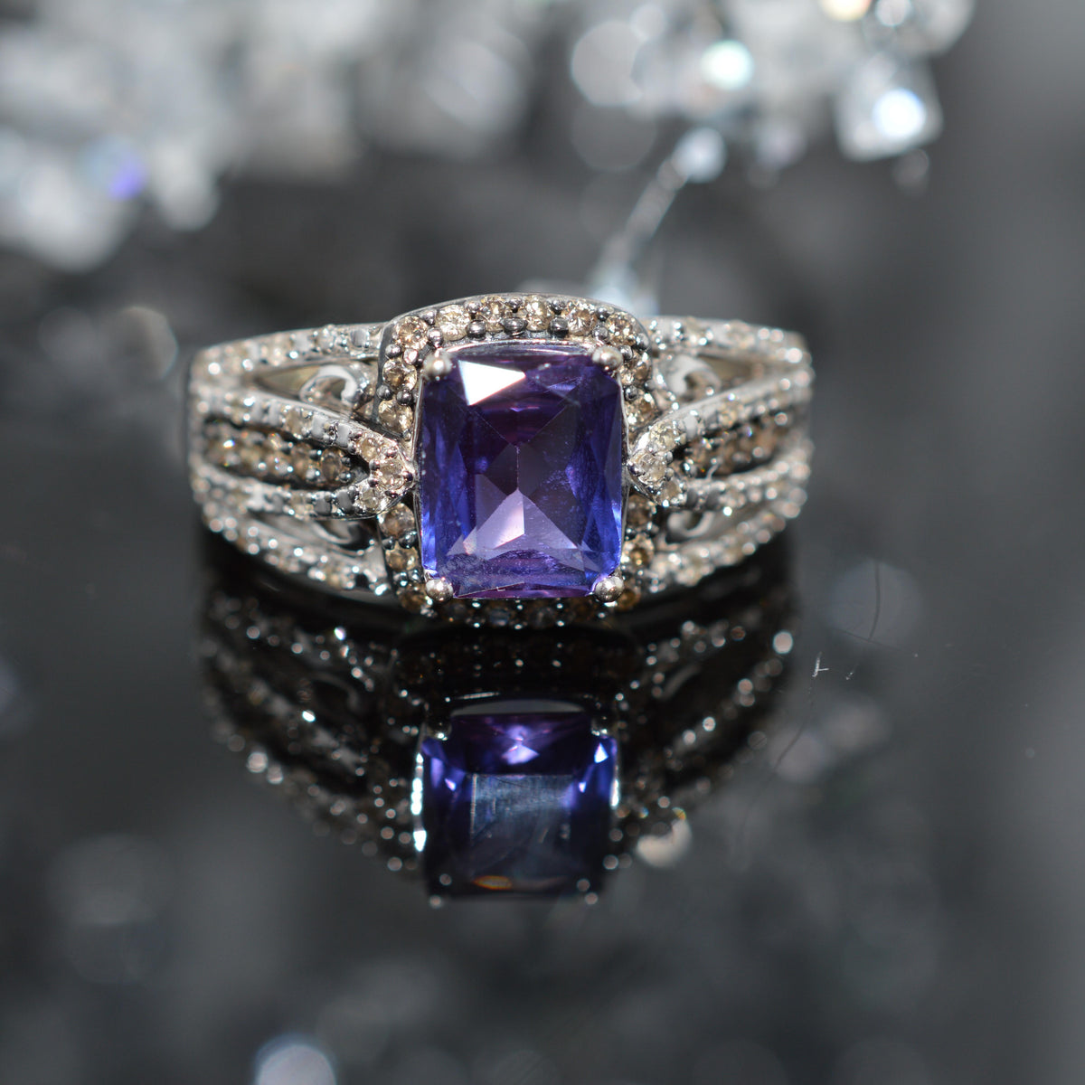 10K White Gold Ring With Diamonds & A Created Alexandrite