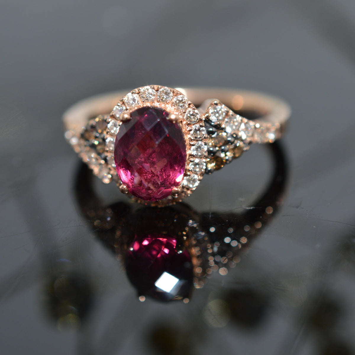 14K Rose Gold LeVian Ring With Pink Tourmaline And Diamonds