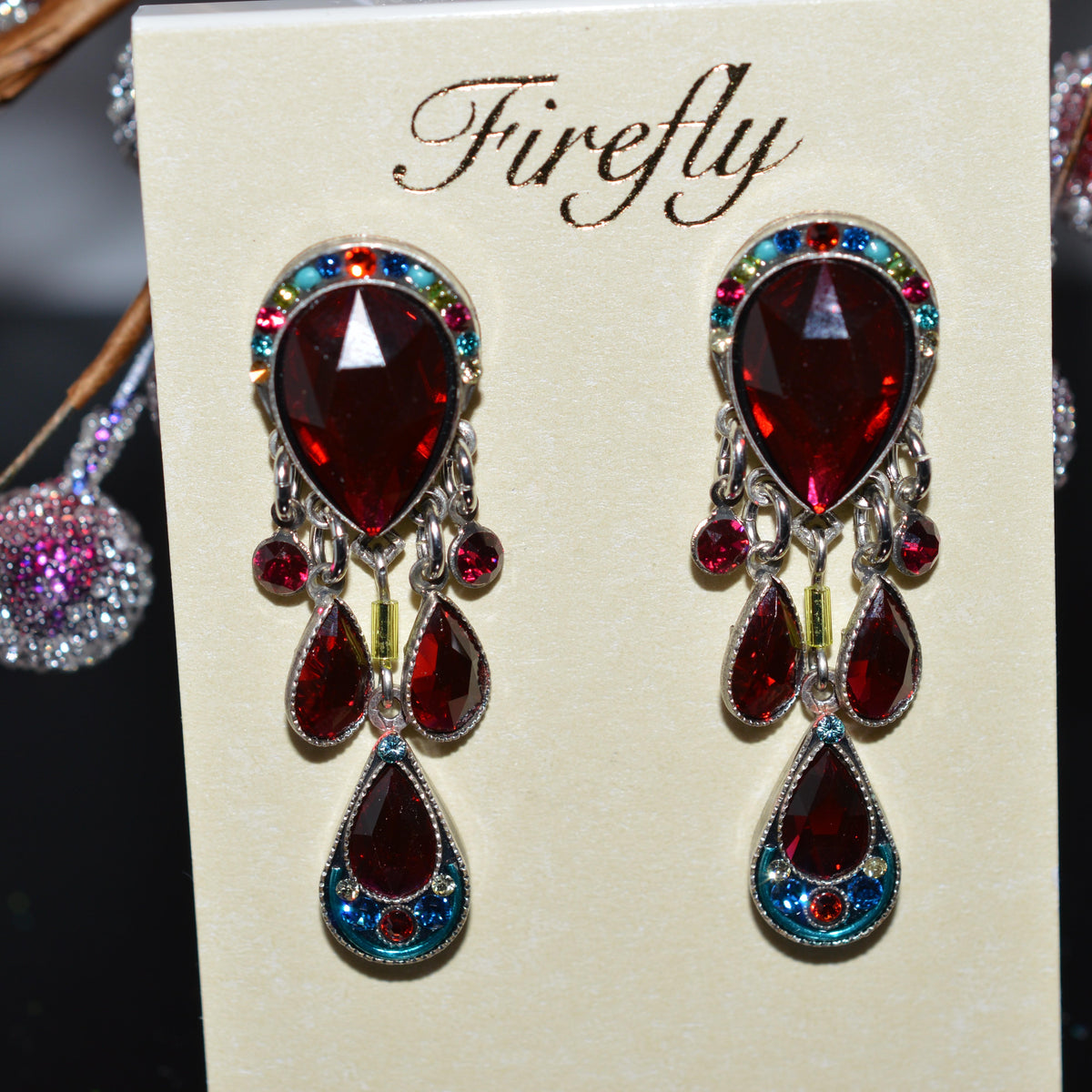 Antique Silver Plate Elizabeth Chandelier Earrings With Multi-Color Crystals By Firefly