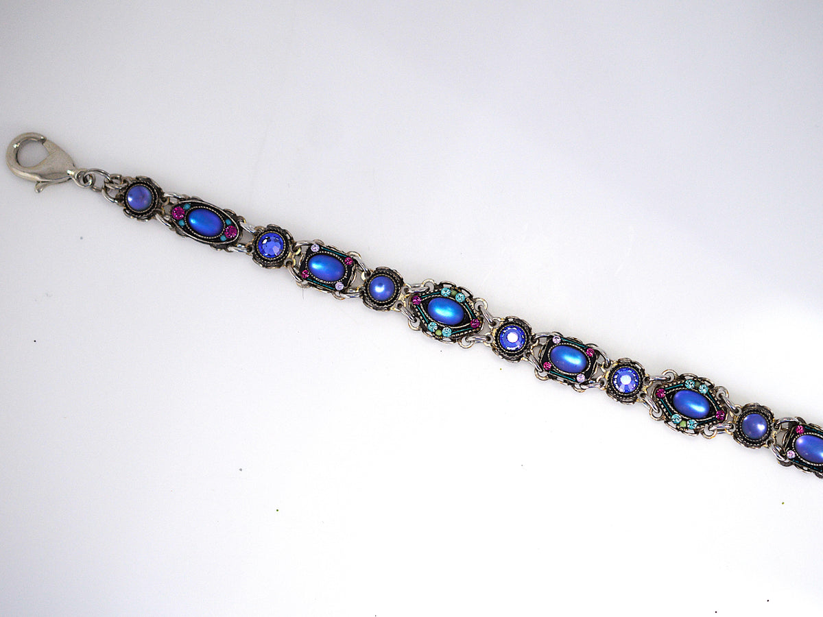 Antique Silver Plate Moonlight Bracelet With Tanzanite Color Crystals by Firefly
