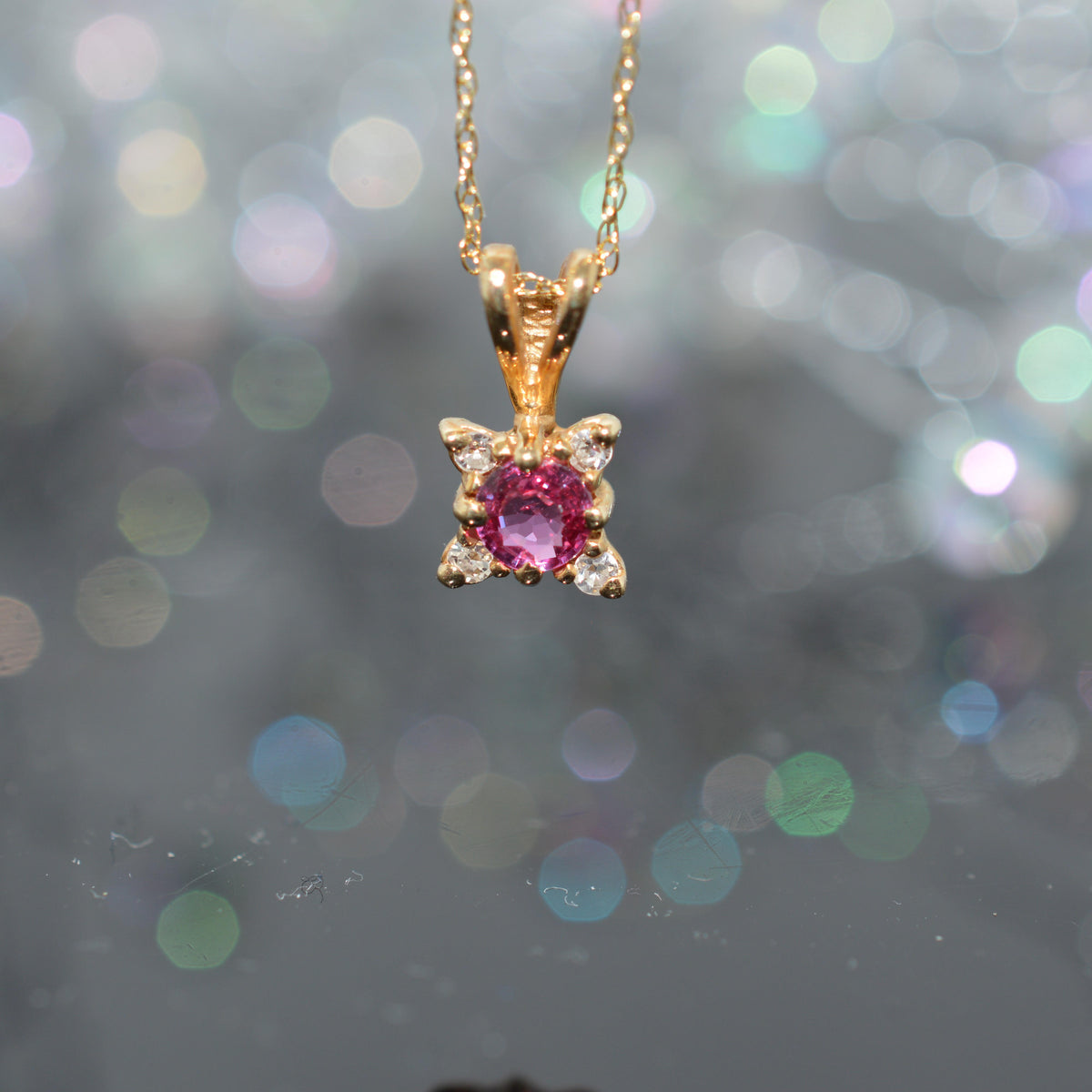14K Yellow Gold Round Ruby & Diamond Pendant On 18" Chain