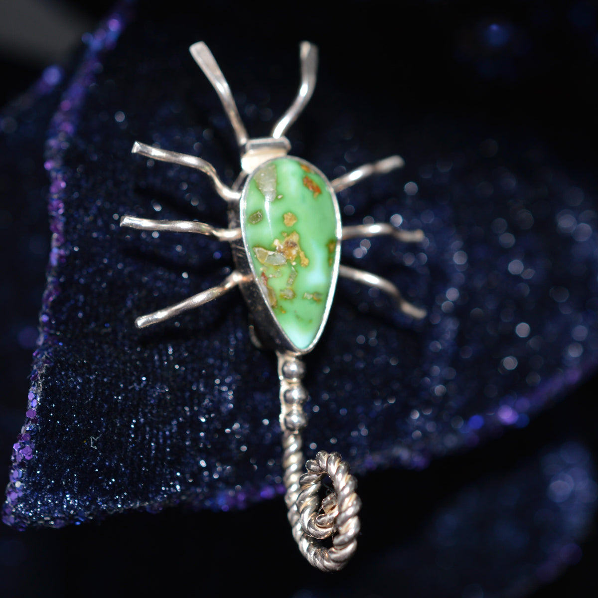 Sterling Silver Native American Sonoran Gold Turquoise Scorpion Brooch