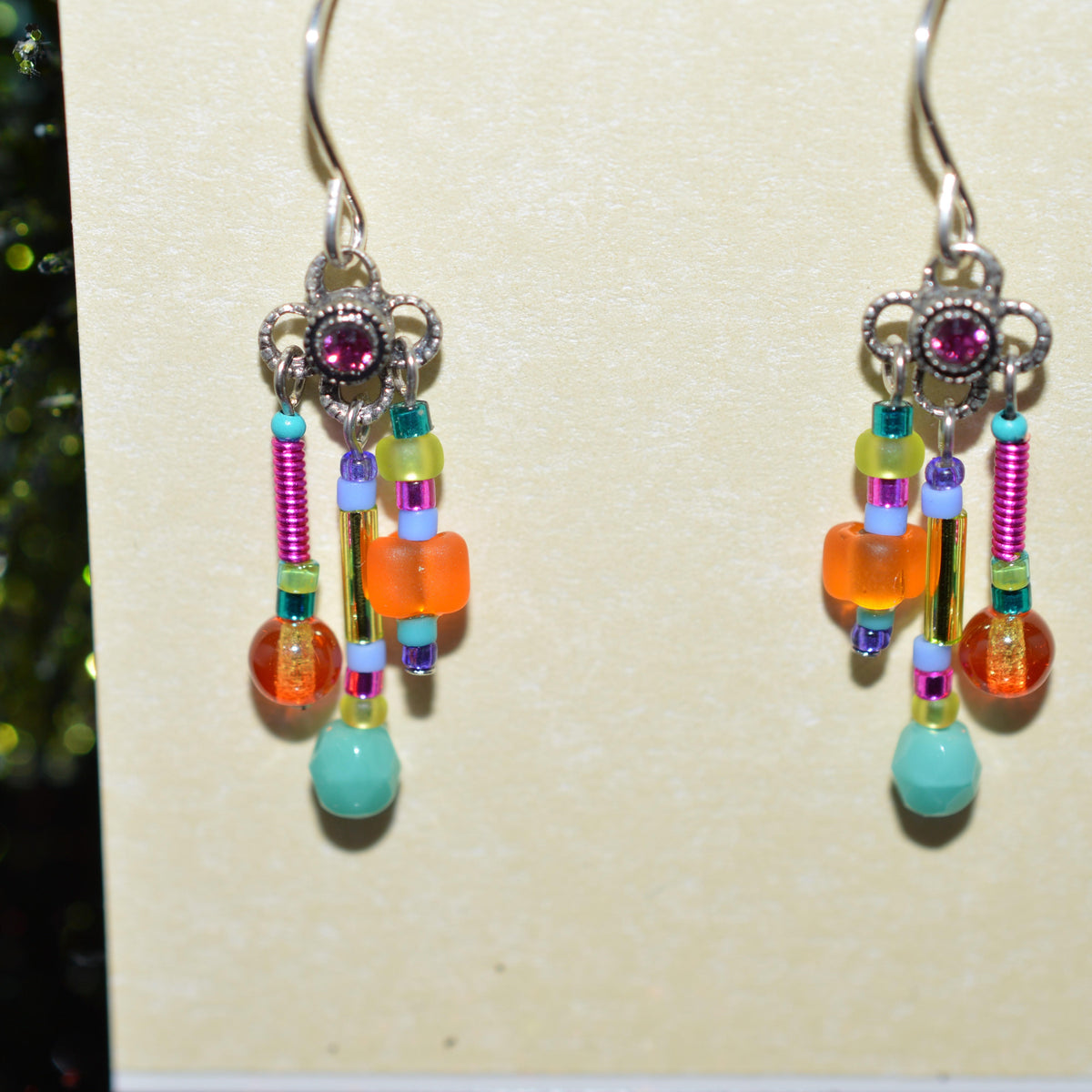 Antique Silver Plated Simple Dangle Crystal Earrings by Firefly