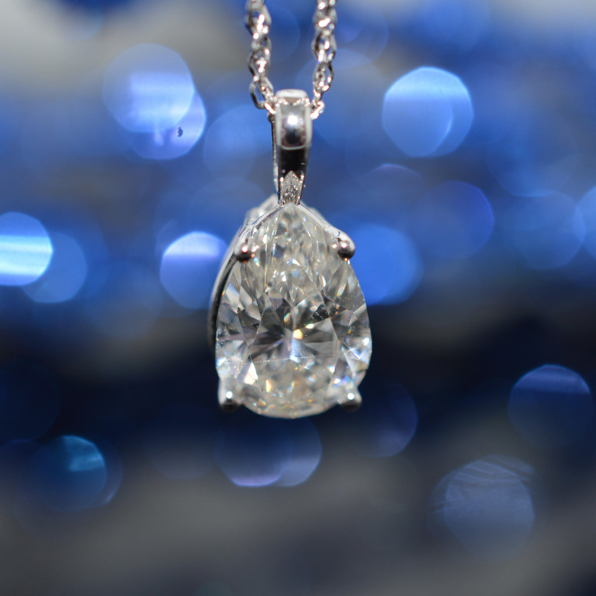 14K White Gold Chain With 1.96 Carat Pear Cut Diamond (GIA) Pendant