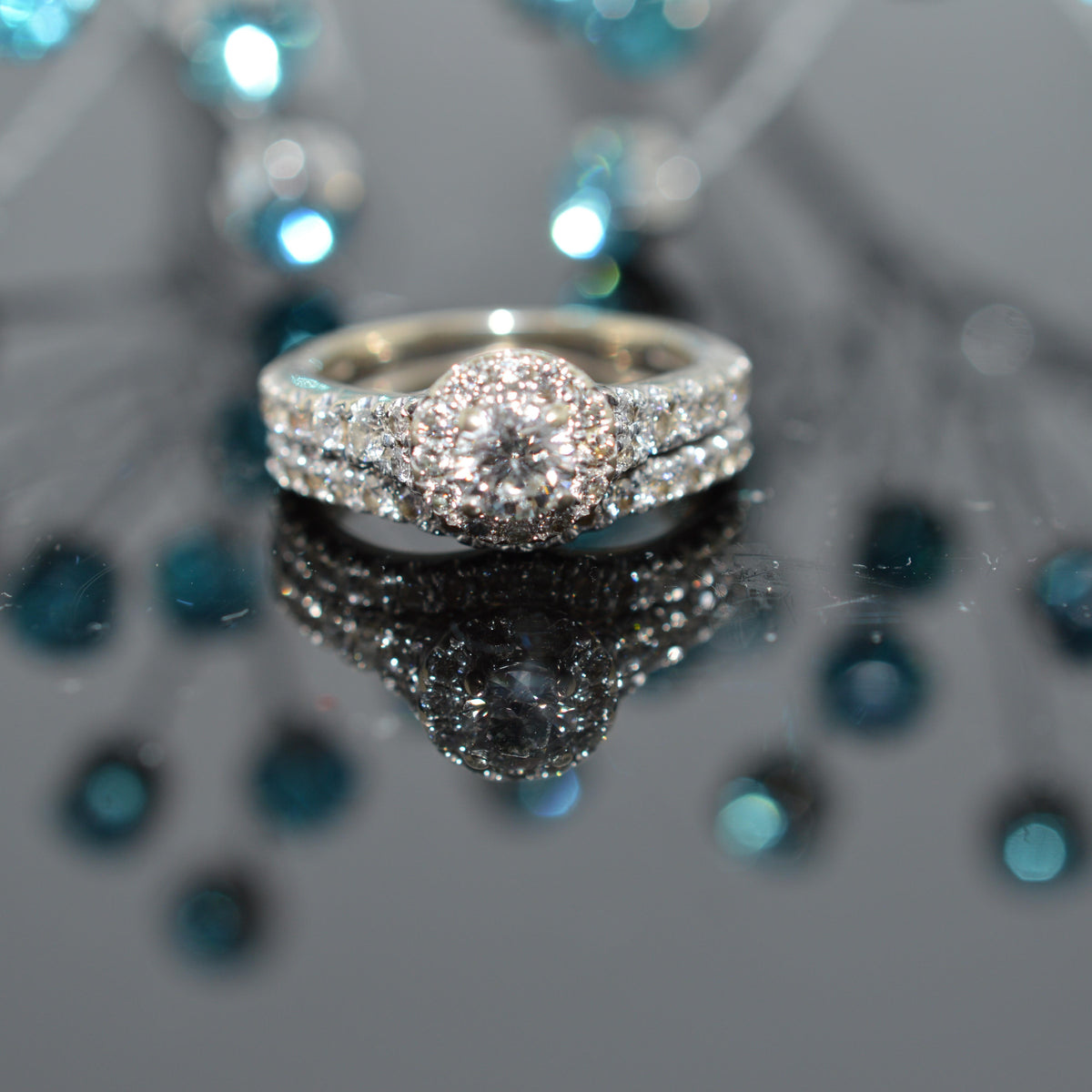 14K White Gold "Tolkowsky" Diamond 2 Piece Engagement Ring Set