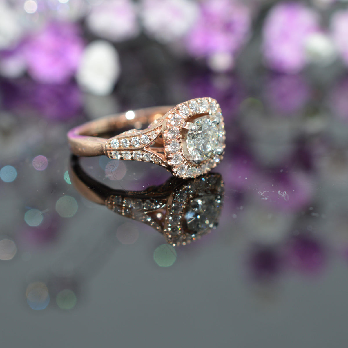 14K Rose Gold Leaf & Vine Style Diamond Engagement Ring