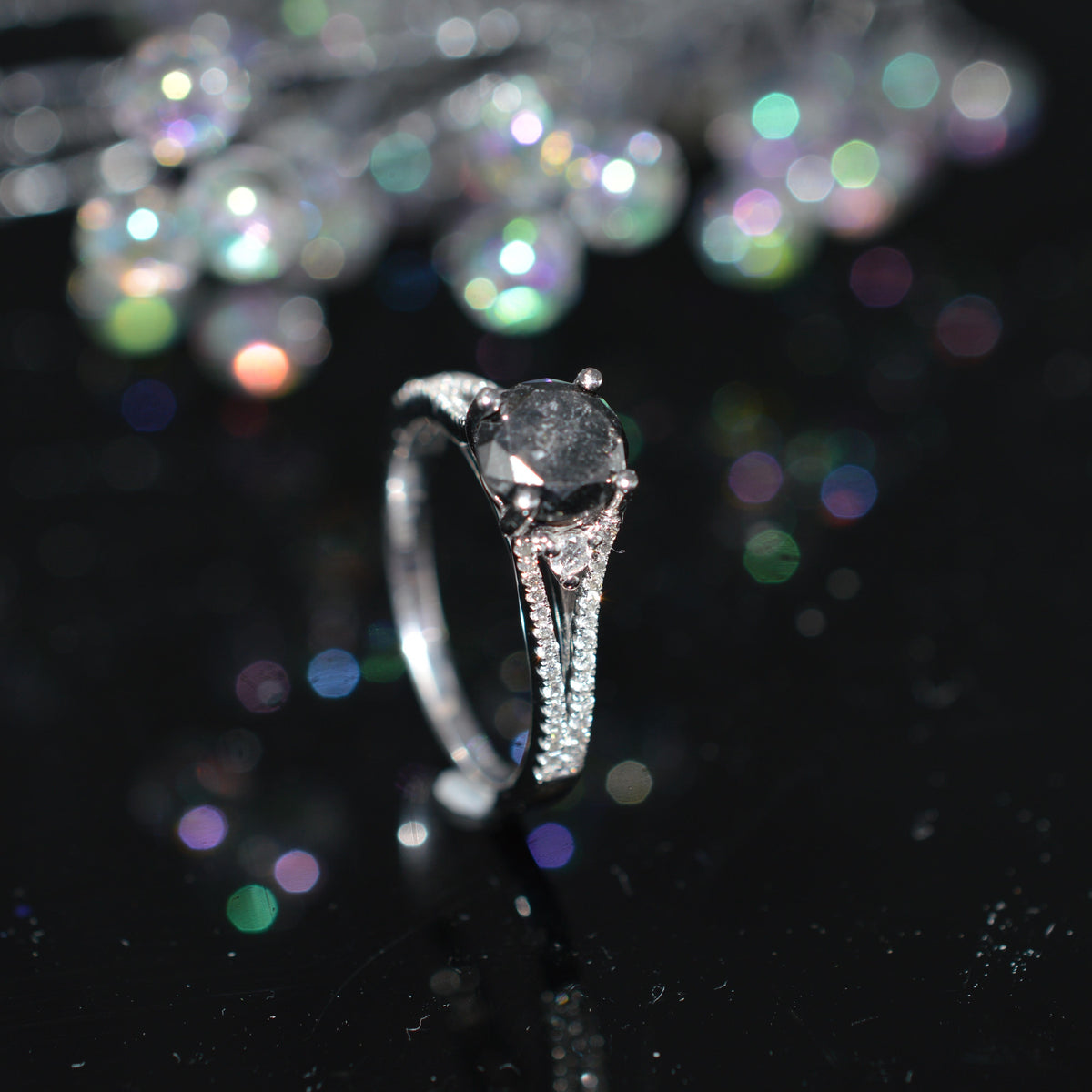 14K White Gold 1 Carat Black Diamond Engagement Ring