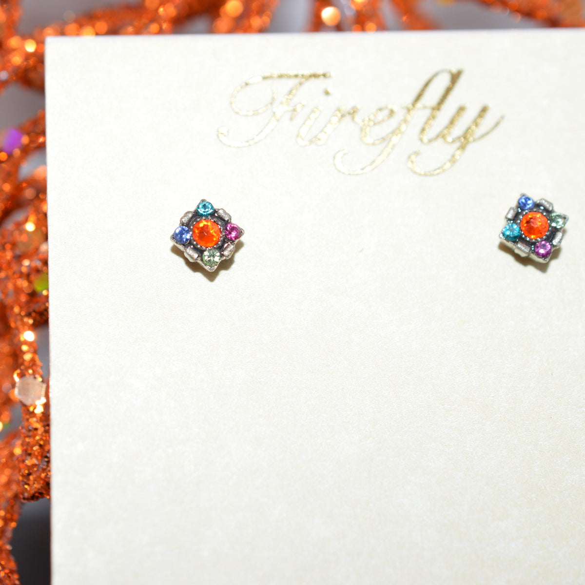 Antique Silver Plated Multi-Color Crystal Dulce Mini Stud Earrings By Firefly