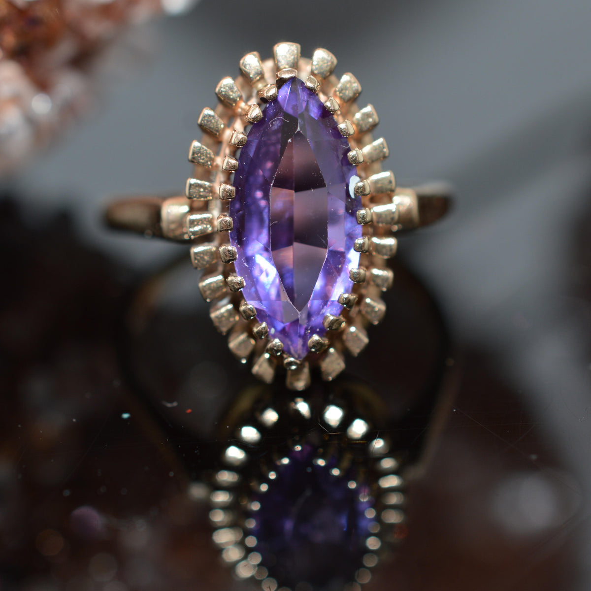 10K Yellow Gold Ring With Marquise Purple Synthetic Stone