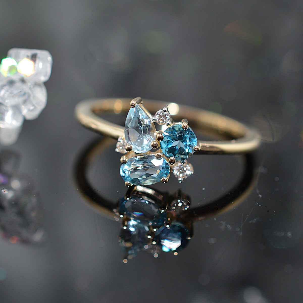 14K Yellow Gold Blue Topaz & Diamond "Facets of Light" ring