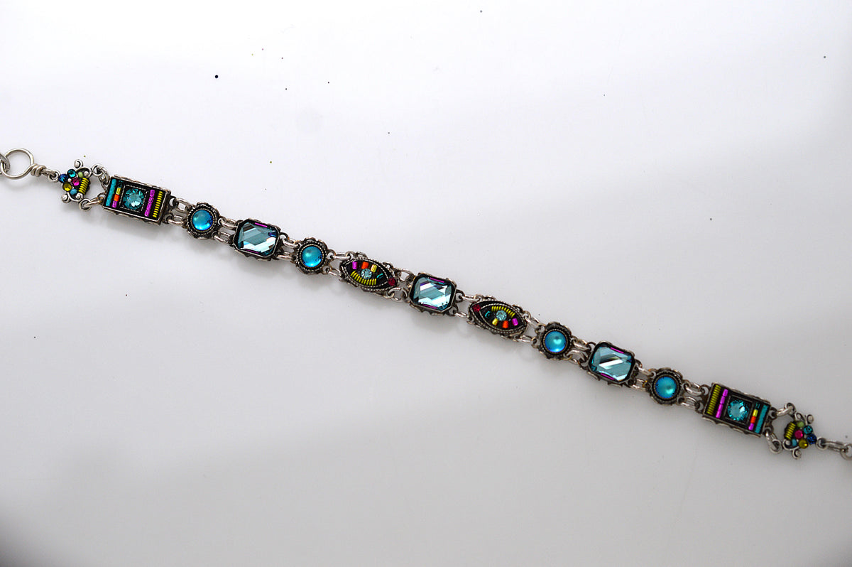 Antique Silver Plate Jasmine Mirror Bracelet With Multi-Color Crystals by Firefly