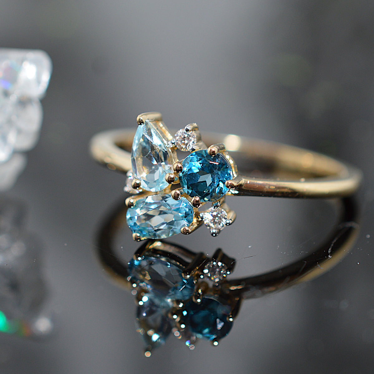 14K Yellow Gold Blue Topaz & Diamond "Facets of Light" ring