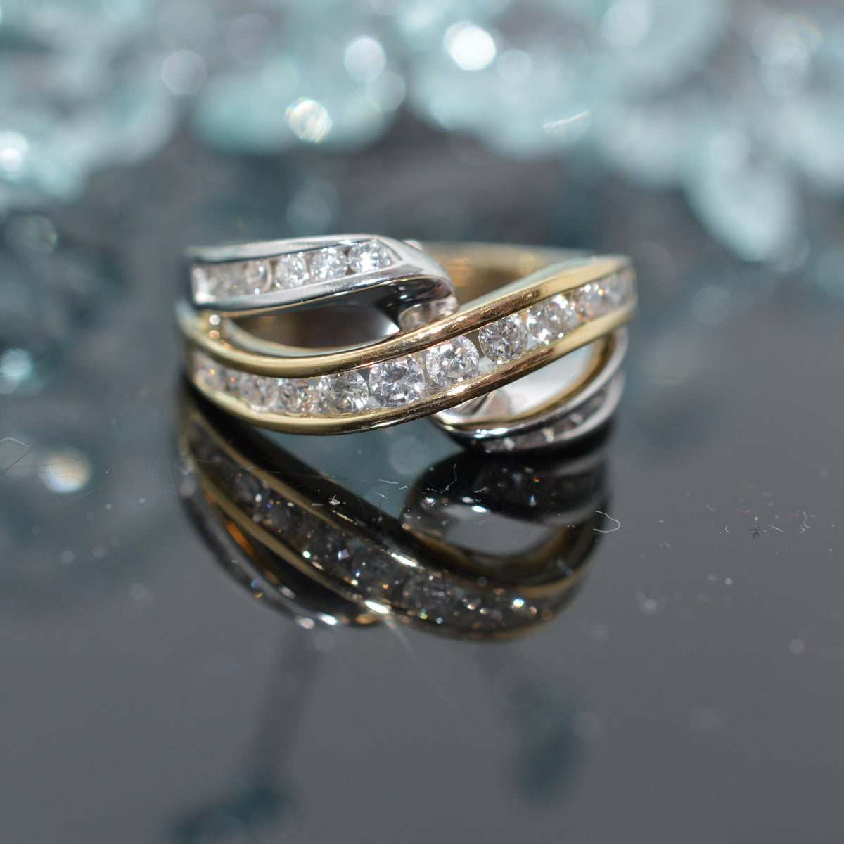 14K Two Tone Gold Channel Set Diamond Ring