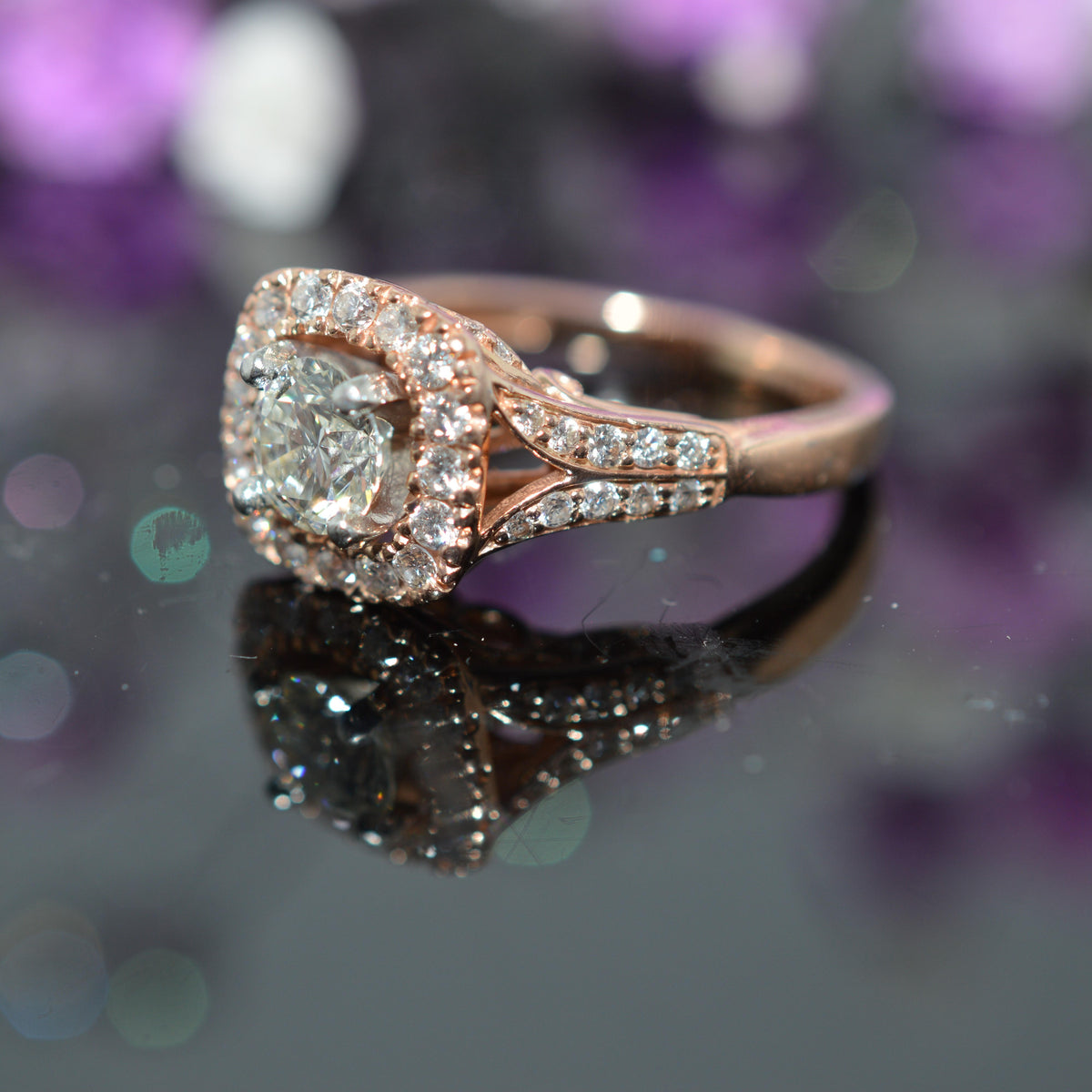14K Rose Gold Leaf & Vine Style Diamond Engagement Ring