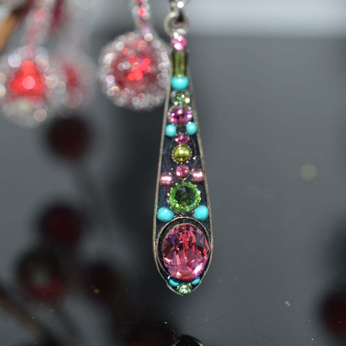 Antique Silver Plated Rose Crystal Stiletto Pendant by Firefly