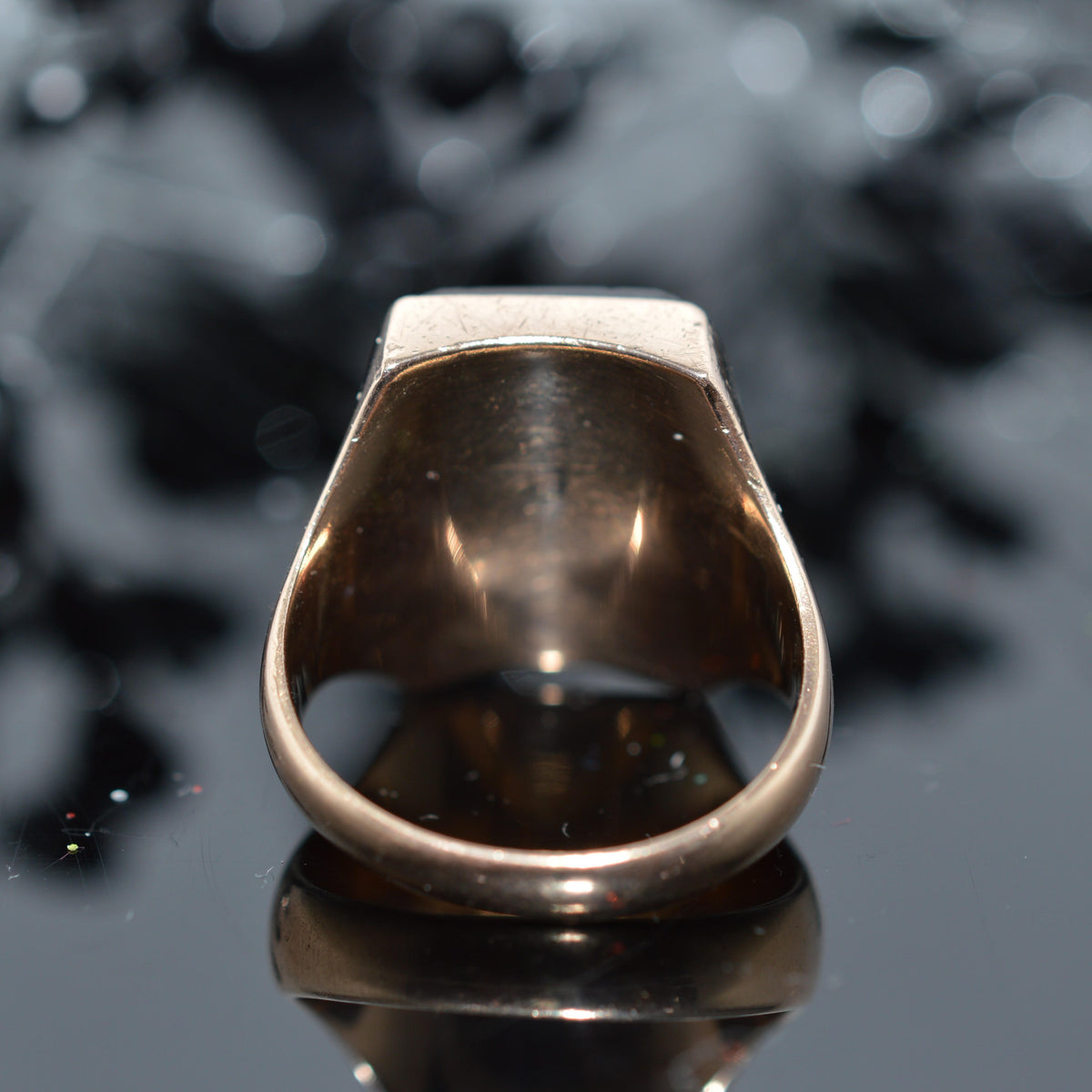 10K Yellow Gold Solid Back Black Onyx Masonic Ring