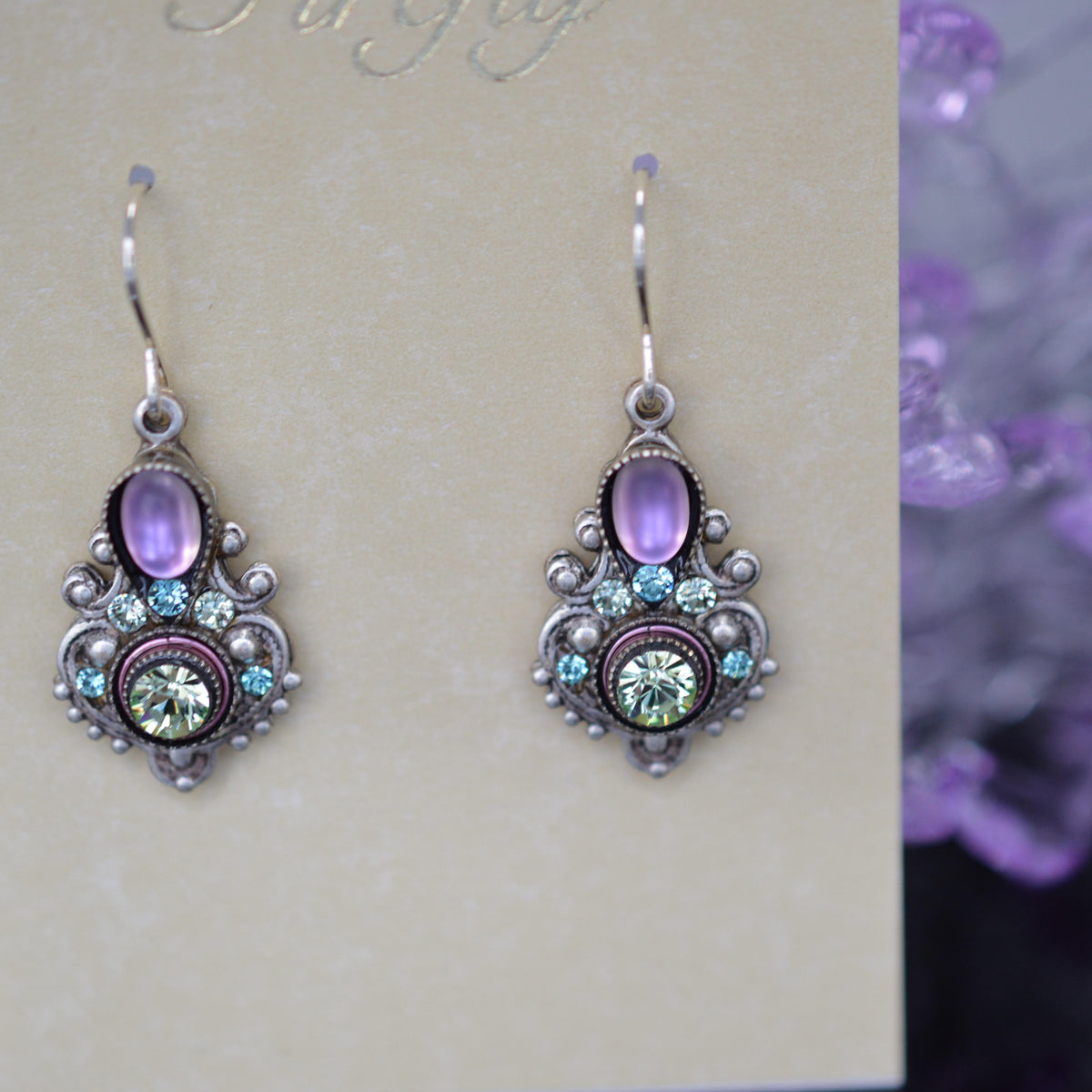 Antique Silver Plated Soft Pink Moonlight Earrings by Firefly