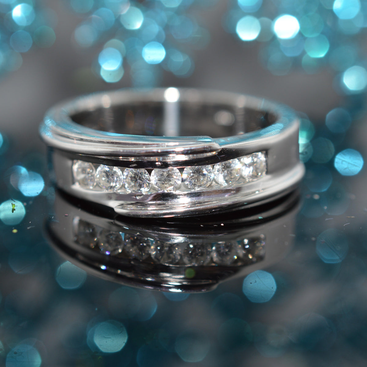 14K White Gold Gents Diamond Band Ring