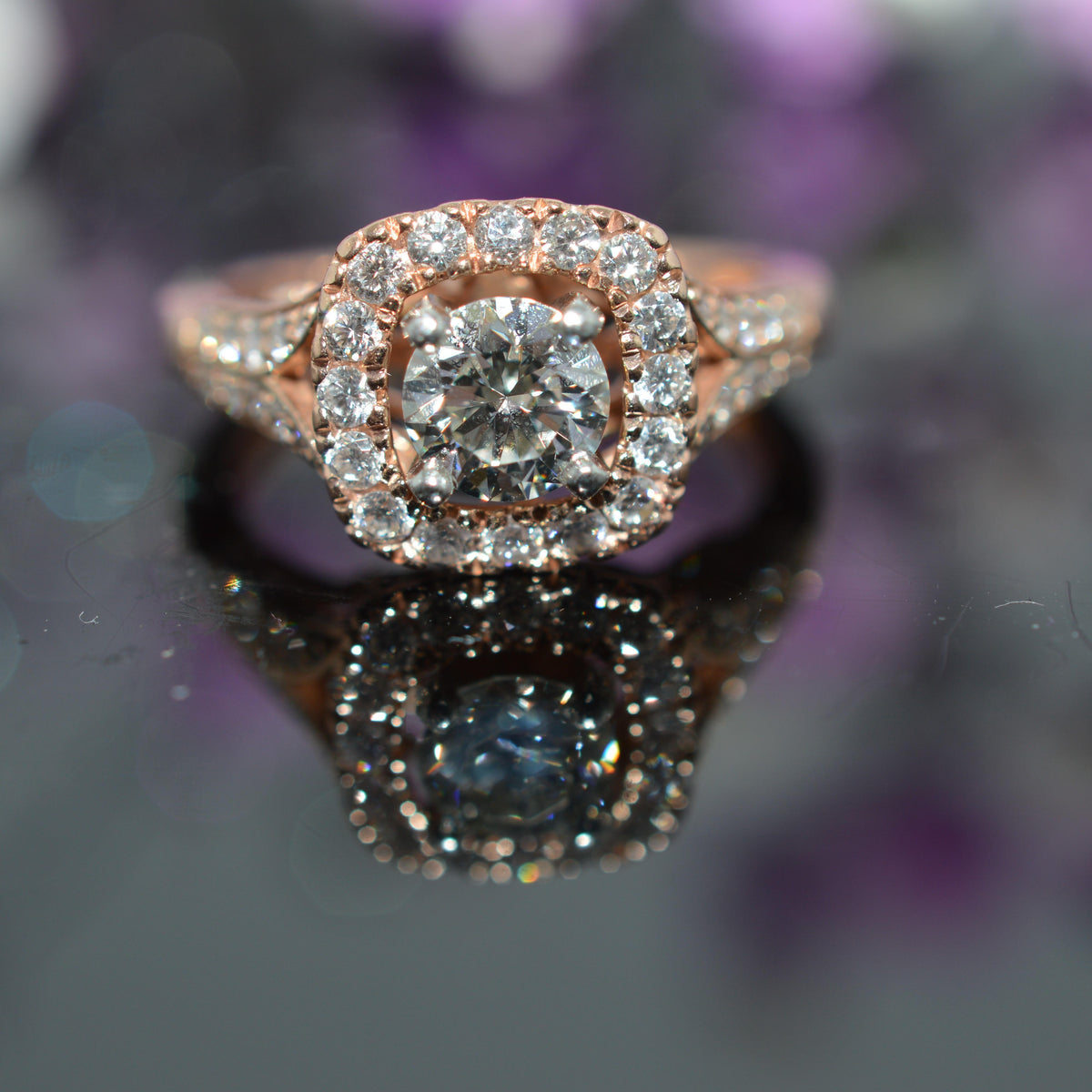 14K Rose Gold Leaf & Vine Style Diamond Engagement Ring