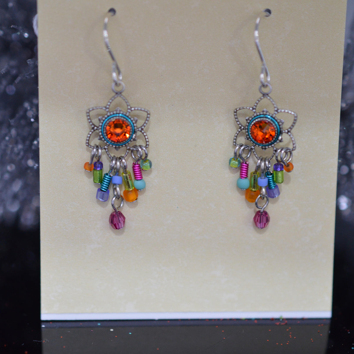 Antique Silver Plated Light Medium Dangle Crystal Earrings by Firefly