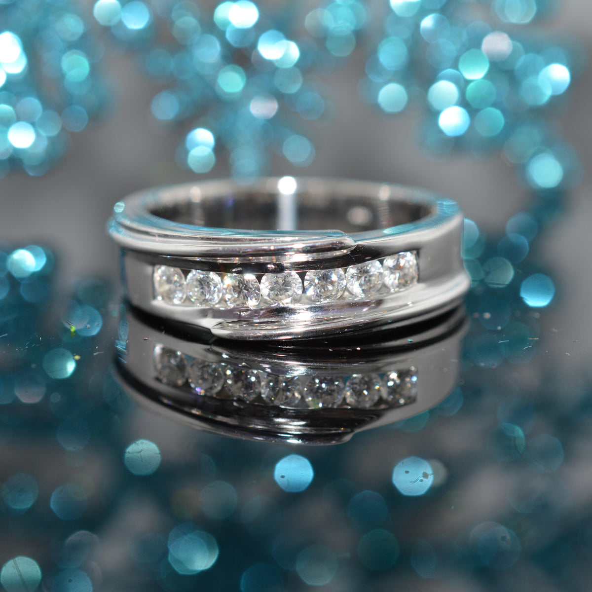 14K White Gold Gents Diamond Band Ring