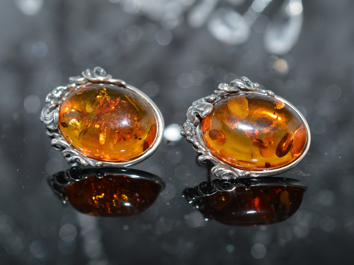 Sterling Silver Oval Baltic Amber Earrings
