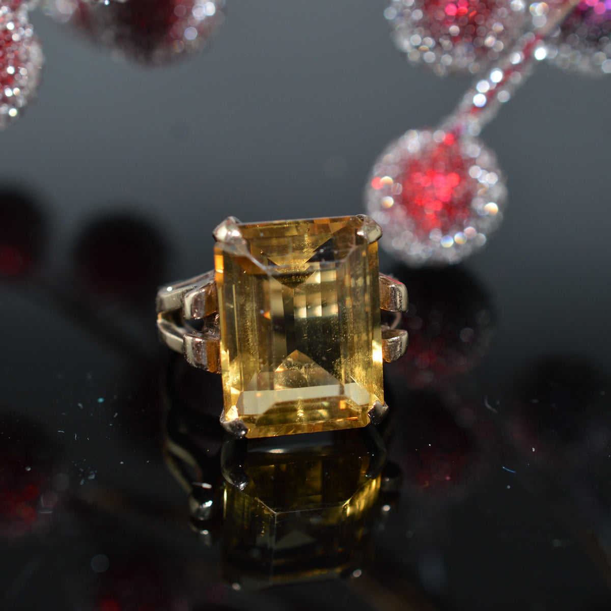 10K Yellow Gold Emerald Cut Citrine Ring